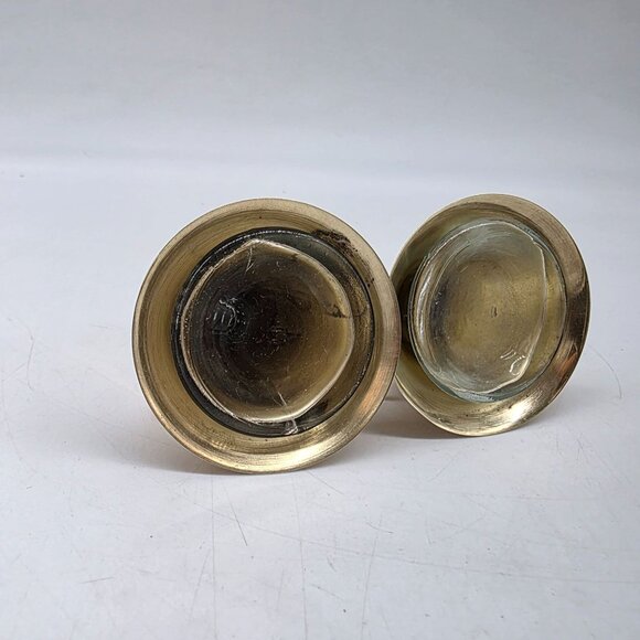 Vintage Brass & Glass Buggle Horn Shaped Salt & Pepper Shakers Removable Caps - Picture 10 of 10